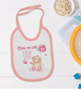 BK Kids Kişiye Özel Pembe Bebek Mama Önlüğü - Model 49
