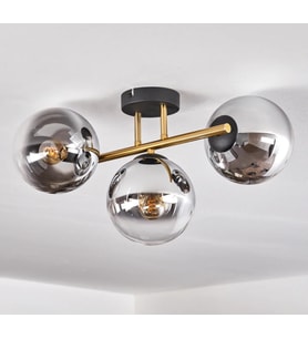 Rsylight Retro Metal Füme Opal Glop Camlı 3 Lü Tavan Plofyoner Avize