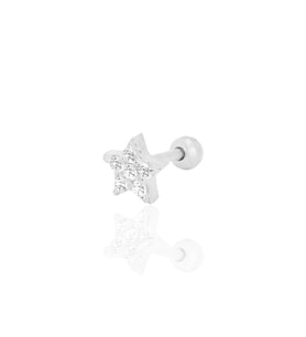 Gümüş rodyumlu zirkon taşlı yıldız Tragus helix Piercing küpe SGTL12422RODAJ