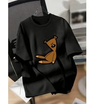 Baskılı Oversize Bisiklet Yaka T-shirt - Siyah