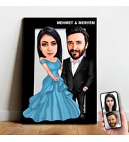 Karikatür Sevgili, Çift,Gelin Damat, Evli Tablo Hediye Model-8