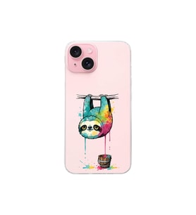 iPhone 15 Plus ile Uyumlu Splash Tembel Hayvan Tasarımlı Şeffaf Silikon Kılıf