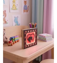 Dekoratif At Figürlü Kalp Tasarımlı LED Gece Lambası - 14x14 cm (Kırmızı)