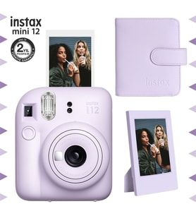 Instax mini 12 Lila Fotoğraf Makinesi-Çerçeve ve 64'lü Kare Albüm Seti