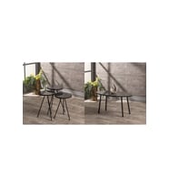 Zigon Sehpa Ve Orta Sehpa Set Metal Elips Siyah Mermer Desen
