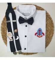 cool partyshop siyah uzay roketli konseptli erkek çocuk askı papyon gömlek