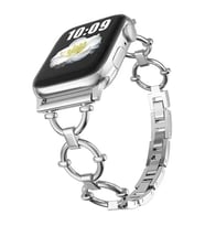 Apple Watch 7 45mm Uyumlu Kordon Metal Paslanmaz Halka Tasarımlı KRD-56 Kayış (Gümüş)