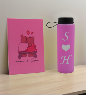 BK Gift Sevgiliye Özel İsimli Pembe Defter ve Cam Matara Hediye Seti-3, Sevgiliye Hediye, Sevgililer Günü, Yeni İş Hediyesi