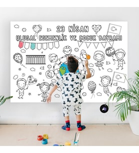 23 Nisan Çocuk Bayramı Eğitici Dev Boyama Kağıdı, Çocuklar İçin Aktivite Boyama Rulosu (90x130cm)