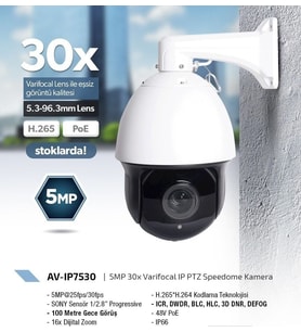 Avenir AV-IP75305 MP F=5.3mm -96.3mm Varical Lens 30X IP PTZ Speedome Kamera (Beyaz)