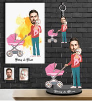 Kişiye Özel Babalar Günü Baba Kız Bebek Karikatürlü 3 lü Hediye Seti Model-1