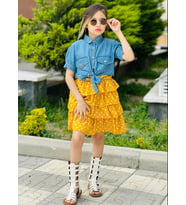 MODAVALS KIZ ÇOCUK KOT BOLEROLU PUANTİYE DETAYLI SARI ELBİSE 647892133
