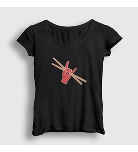 Presmono Kadın Siyah Rock Drums Bateri T-Shirt 372629tt