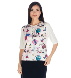 Crystal Baskılı Luxury Viskoz Tshirt Bluz (Karışık)