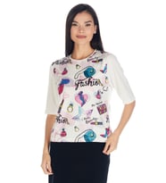 Crystal Baskılı Luxury Viskoz Tshirt Bluz (Karışık)