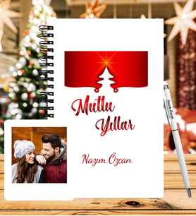 Yılbaşı İçin Kişiye Özel Tasarım Ahşap Defter Kalem &  Instagram Çerçeve Hediye Seti