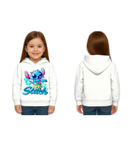 Unisex Stitch Baskılı Çocuk Swaetshirt  Baskılı Kapüşonlu 3 İplik Şardonlu (Beyaz)