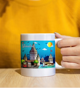 İstanbul 2 Tasarımlı Beyaz Kupa