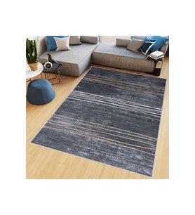 Rovigo Home Dijital Baskı Yıkanabilir Kaymaz Taban Salon Halısı RVG0450 (Gri)