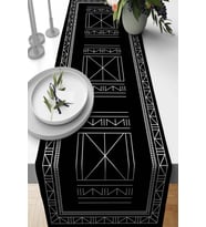 Siyah Etnik Desenli Premium Masa Örtüsü Runner RNR431