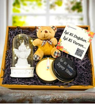 Kişiye Özel Işıklı Beyaz Melek Fanus & Kokulu Mum & Peluş Ayıcık