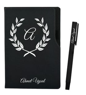 Kişiye Özel Doğum Günü Hediyesi Siyah Defter ve Roller Kalem Seti
