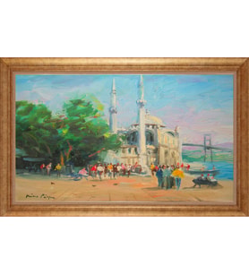 Çerçeveli Paspartulu Manzara Tablo ah1788 (Gold)