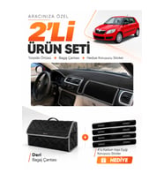 e-biz SKODA FABİA (2007-2014) Uyumlu Torpido Örtüsü + Deri Bagaj Çantası Seti - Siyah-Gri - SK002