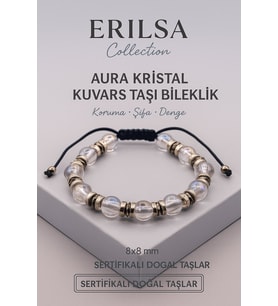 Sertifikalı Aura Kristal Kuvars Doğal Taş Bileklik - 8x8 mm Koruma Şifa ve Denge Enerjisi Taşı (Çok Renkli)