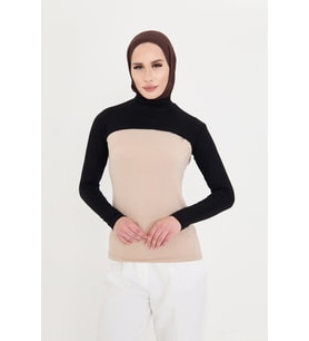 Siyah Tesettür Balıkçı Yakalı Boyunluklu Kolluk Viskon Düz 1025_01