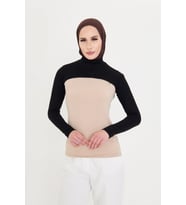 Siyah Tesettür Balıkçı Yakalı Boyunluklu Kolluk Viskon Düz 1025_01