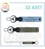 Motosiklet Aşıkları İçin, İsim Plaka ve 0 Rh (+) Kan Grubu Yazılı x2 Anahtarlık Set, Kül Gri-Mavi-Gr (Çok Renkli)