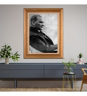 Altın Varaklı Çerçeveli Paspartulu Atatürk Tablo TR0946 (Gold)