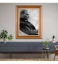 Altın Varaklı Çerçeveli Paspartulu Atatürk Tablo TR0946 (Gold)