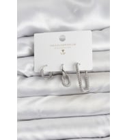 Gümüş Renk Zirkon Taşlı 3'lü Kadın Küpe Seti - TJ-BKP11450