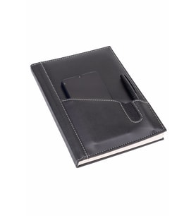 DERİ TELEFON KILIFLI KAPAK DEFTER TARİHSİZ DÜZ 17X24 CM (Siyah)
