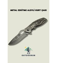 Metal Eskitme Alevli Kurt Çakı - 21 cm (Siyah)