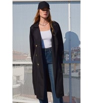 5853 Kruvaze Yaka Trençkot - Siyah