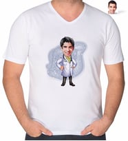 BK Gift Kişiye Özel Erkek Doktor Karikatürlü V Yaka Tişört-1 (Beyaz)