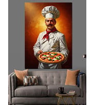 Pizza Tutan Gülen İtalyan Şef Dekoratif Kanvas - Mdf Ahşap Tablo