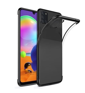 Galaxy A31 Köşeleri Renkli Kamera Çıkıntılı İnce Şeffaf Kılıf (Siyah)