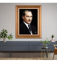 Altın Varaklı Çerçeveli Paspartulu Atatürk Tablo DC0781 (Gold)