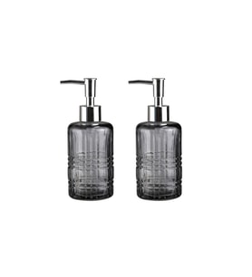 BANYO SETİ CAM SIVI SABUNLUK 2 ADET,KRİSTAL DESENLİ GRİ 300ML 6,8X17,6CM