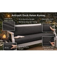 Duck Keten Bank Minderi 120x50x10 cm – Uzun Sırt Yastıklı, Fermuarlı, Kalın Sünger