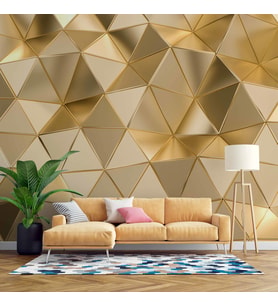 3 Boyutlu Gold Kabartma Görünümlü Prizma Duvar Kağıdı Baskı