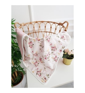 Çiçekli Ponponlu Çift Kat Müslin Bebek Battaniye Müslin Örtü 85x90