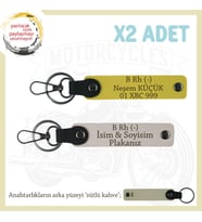 Şöförlere, İsim Plaka ve B Rh (-) Kan Grubu Yazılı Hediyelik Deri x2' li Anahtarlık, Pudra-Sarı-SK (Çok Renkli)