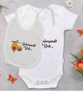 BK Kids Babasının Balı Tasarımlı Bebek Body Zıbın ve Mama Önlüğü Hediye Seti - Model 1
