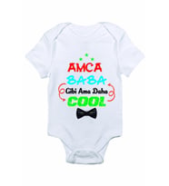 Unisex Bebek Beyaz Amca Baba Gibi Ama Daha Cool Baskılı Zıbın Body