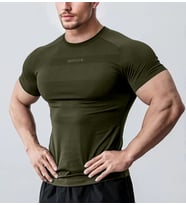 Ghassy Co. Erkek Nem Emici Hızlı Kuruyan Renk Solmayan Atletik Teknik Fitness Spor T-shirt (Haki)